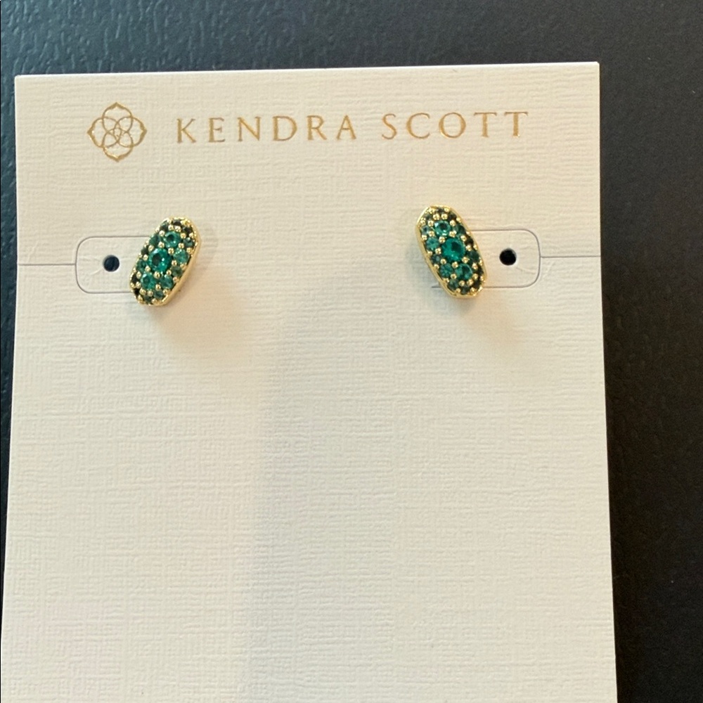 Kendra Scott Grayson Gold Oval Pave Emerald Green Stud Earrings